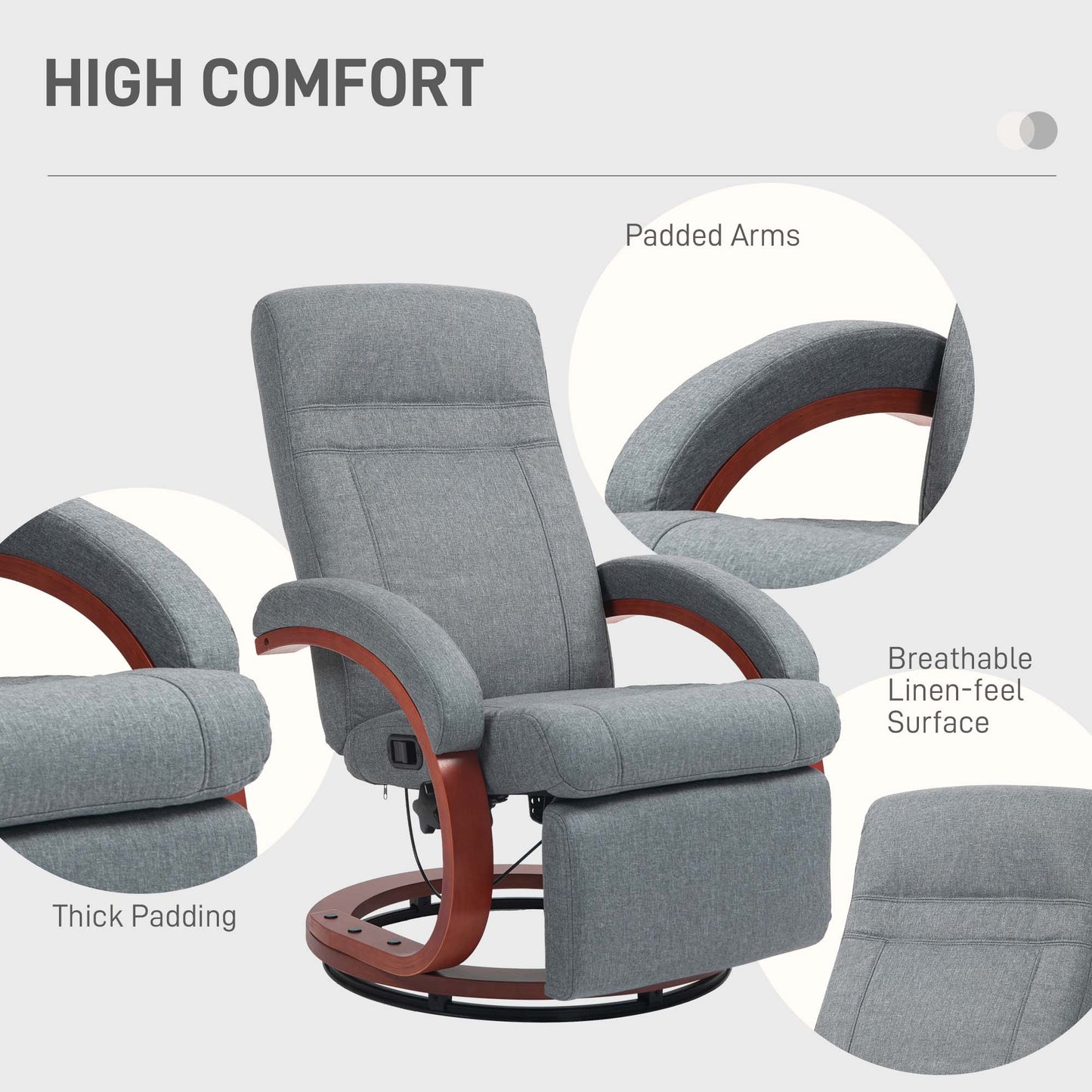 HOMCOM 135¡ Manual Reclining Swivel Chair, with Footrest - Grey