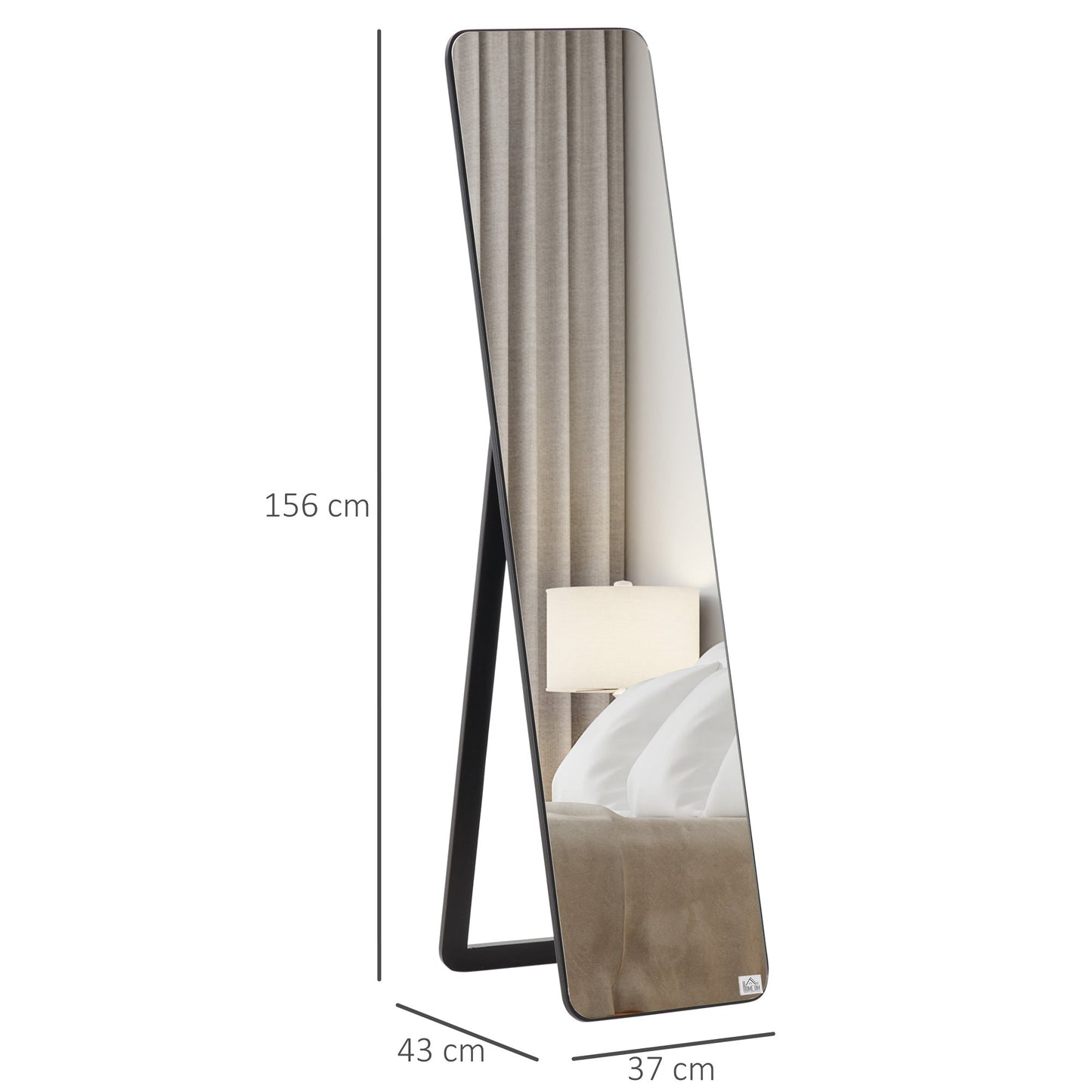 HOMCOM Full Length Mirror, 156 x 37 cm Rectangular Full Body Mirror with Stand, Floor Standing, Hanging or Leaning Against Wall for Bedroom Cloakroom, Black