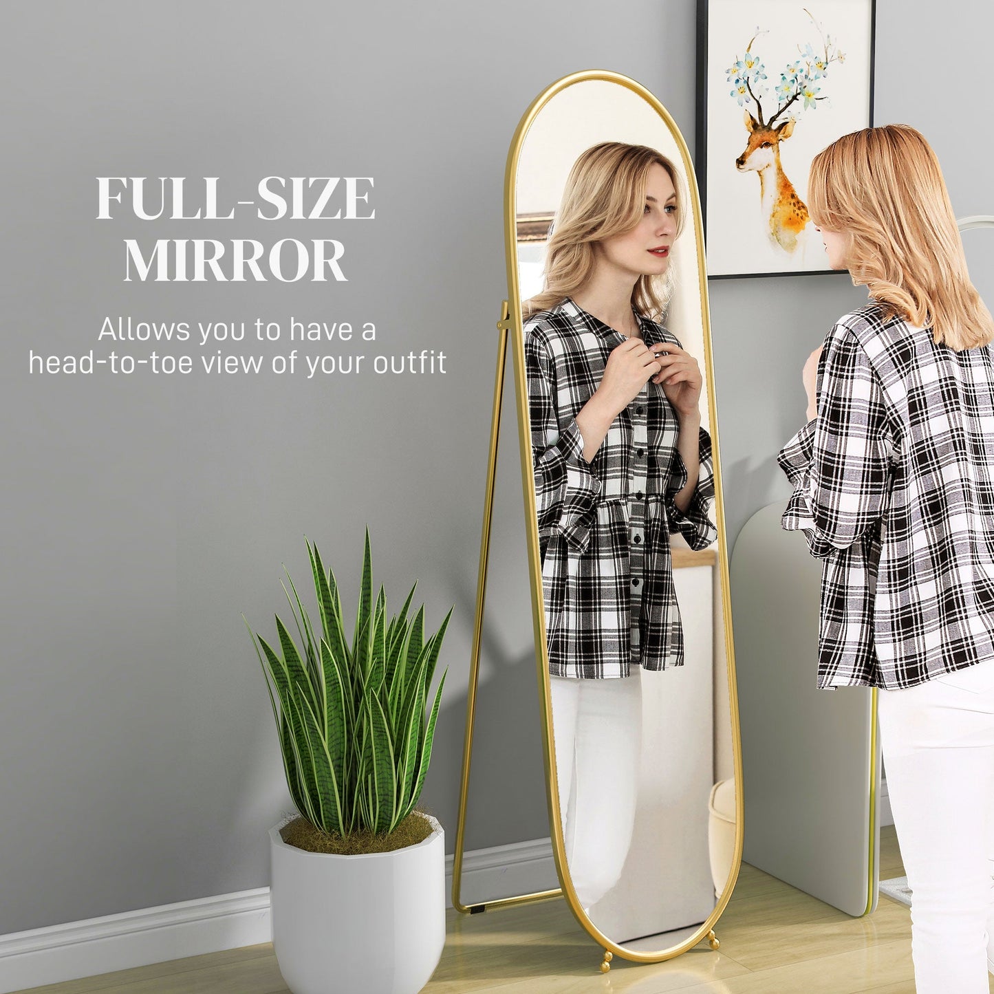 HOMCOM Three-Way Curved Full Length Mirror - Gold Tone