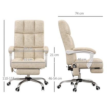 Vinsetto Massage Office Chair, Ergonomic Desk Chair, Comfy Work Study Chair with Heat, Padded Seat, 135  Reclining Back and Footrest for Home Office, Beige