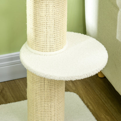 PawHut 2 Tier Sisal Sherpa Cat Tree with Basket Cushion Sisal Post Cream White