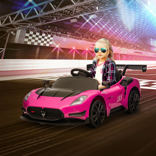 AIYAPLAY Maserati GT2 Licencjonowany 12V Elektryczny Samochód Dziecięcy z 4 kołami zawieszenia, Zdalnym Sterowaniem, Muzyką, Klaksonem, Światłami, Różowy