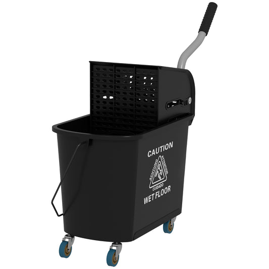 20L Mop Bucket with Wringer and Handle, Mop Bucket on Wheels for Floor Cleaning, Separate Dirty and Clean Water, Black