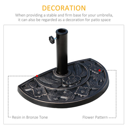 Outsunny 9kg Resin Parasol Base, Half Round Umbrella Stand with Floral Design for Garden, Outdoor, Suitable Umbrella Rod: â3.8cm, â4.8cm, Bronze Tone