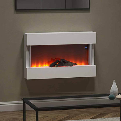 Wall Mounted Electric Fireplace Mantel with Pebbles Logs Display