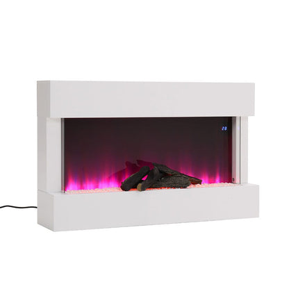 Wall Mounted Electric Fireplace Mantel with Pebbles Logs Display