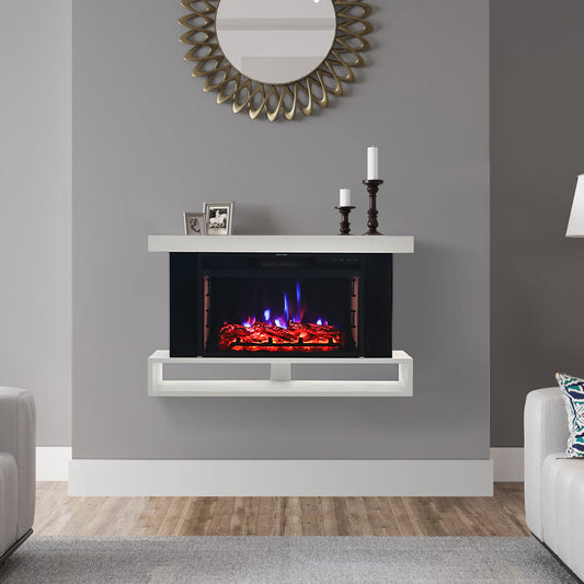 96cm W Wall Mounted Fireplace 2000W Fireplaces Suite Heater with 7 Flame Colour