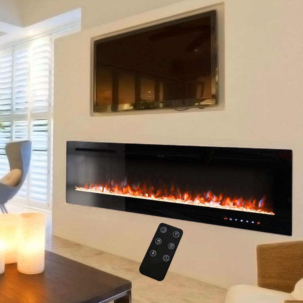 Recessed/Wall Mounted Electric Fireplace Adjustable Flame with Remote