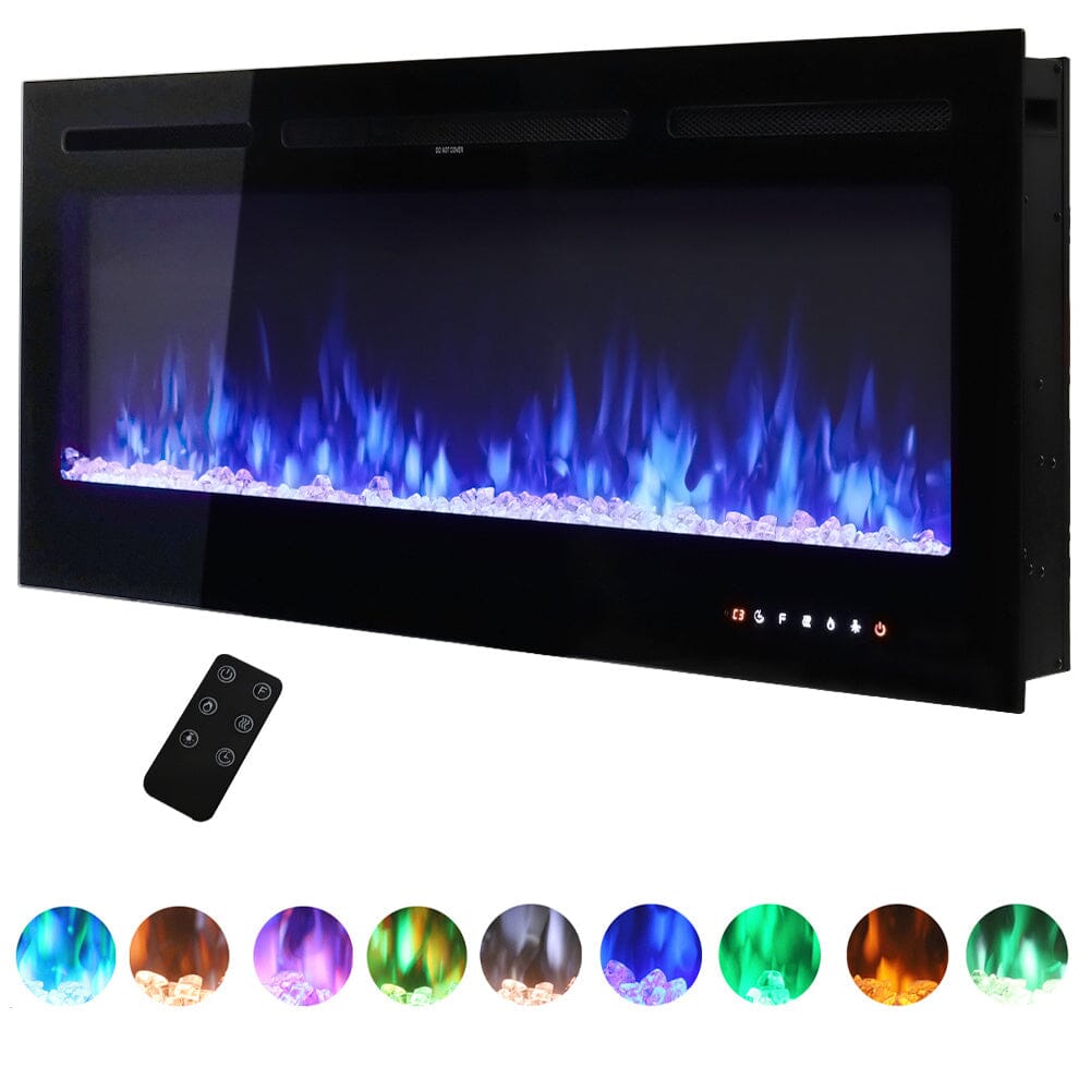 Recessed/Wall Mounted Electric Fireplace Adjustable Flame with Remote