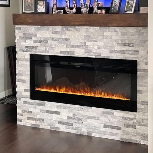 Recessed/Wall Mounted Electric Fireplace Adjustable Flame with Remote