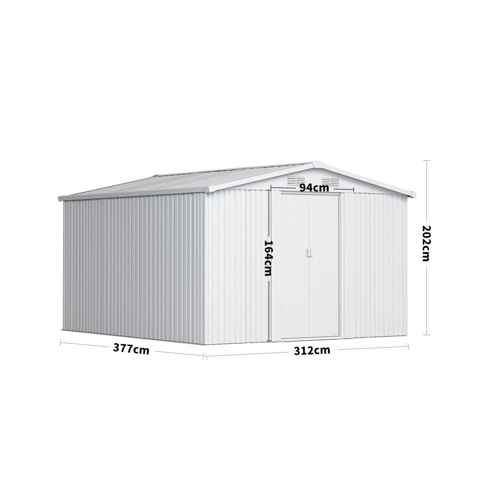 12ft Garden Metal Storage Shed with Gabled Roof Top Large Size