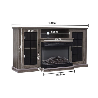 5ft Freestanding Fireplaces 3-Sided Electric Fireplace Rustic Grey TV Stand With Remote Control