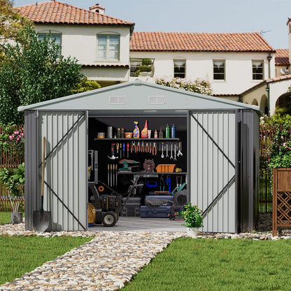 10.5ft W x 6.7ft H Outdoor Garden Metal Storage Shed Motorcycle Sheds with Lockable