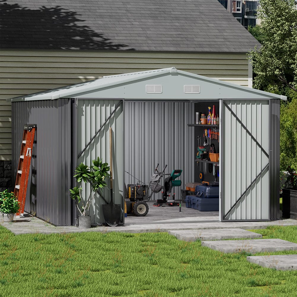 10.5ft W x 6.7ft H Outdoor Garden Metal Storage Shed Motorcycle Sheds with Lockable