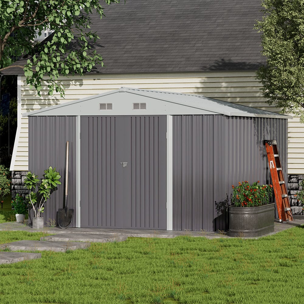 10.5ft W x 6.7ft H Outdoor Garden Metal Storage Shed Motorcycle Sheds with Lockable