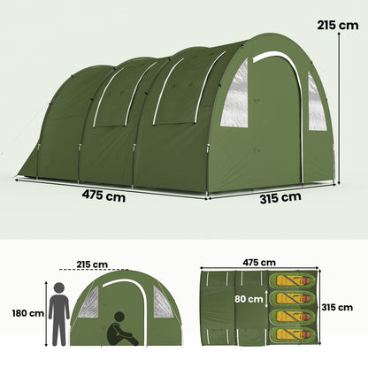 Outsunny 4 Man Camping Tent with 2 Room, Floor and Carry Bag - Green
