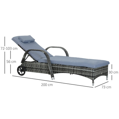 Outsunny 2PC Rattan Sun Lounger Recliner Bed Reclining Chair Patio Garden Outdoor Wicker Weave Adjustable Headrest with Fire Retardant Cushion Ð Grey