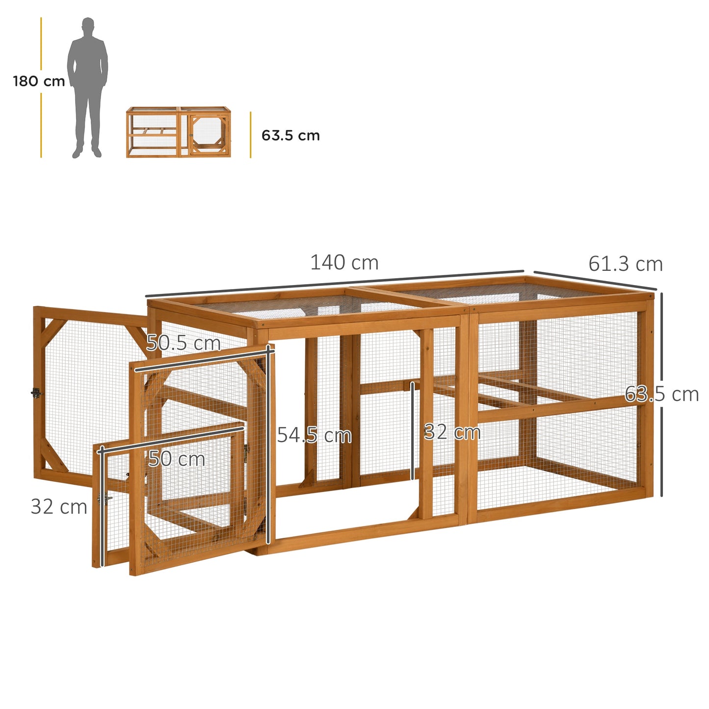 PawHut Wooden Chicken Coop with Perches, Doors, Combinable Design, for 2-4 Chickens - Natural Wood Colour