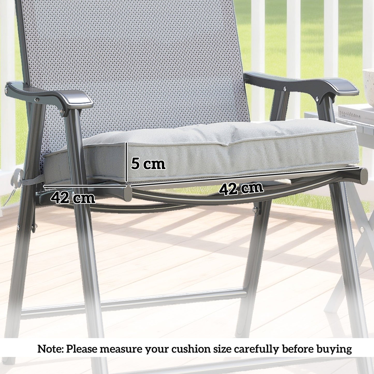 Outsunny Set of 4 Garden Seat Cushion with Ties, 42 x 42cm Replacement Dining Chair Seat Pad, Light Grey