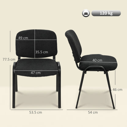 HOMCOM Linen-Look Fabric Reception Chairs, Stackable Meeting Chairs Set of 2 with Backrest, Padded Seat for Office, Black