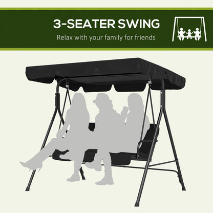 Outsunny 3 Seater Canopy Swing Chair Garden Rocking Bench Heavy Duty Patio Metal Seat w/ Top Roof - Black