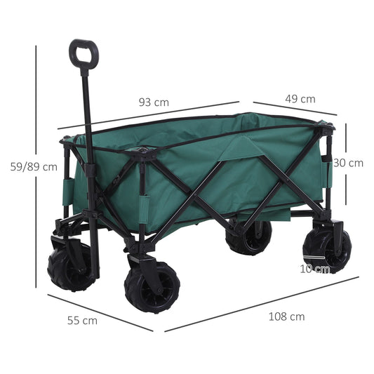 Outsunny 140L Festival Trolley on Wheels, Folding Camping Trolley Cart with Telescopic Handle, Big Wheels for Outdoor Garden Beach Fishing, Green