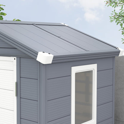 Outsunny 4 x 3ft Garden Shed with Foundation Kit, Polypropylene Outdoor Storage Tool House with Ventilation Slots and Lockable Door, Grey