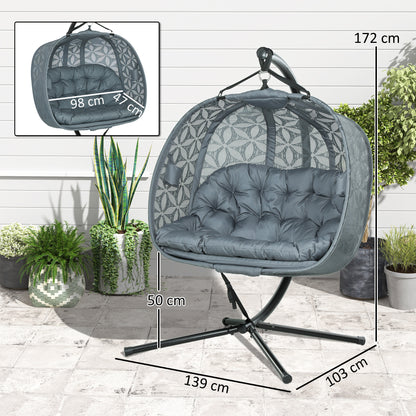 Outsunny Outdoor Podwójny wiszący fotel z poduszką i uchwytami na kubki, antracytowy