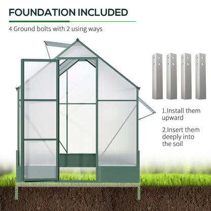 Outsunny Garden Walk-in Aluminium Greenhouse Polycarbonate with Plant Bed, Temperature Controlled Window, Foundation, 6 x 8ft