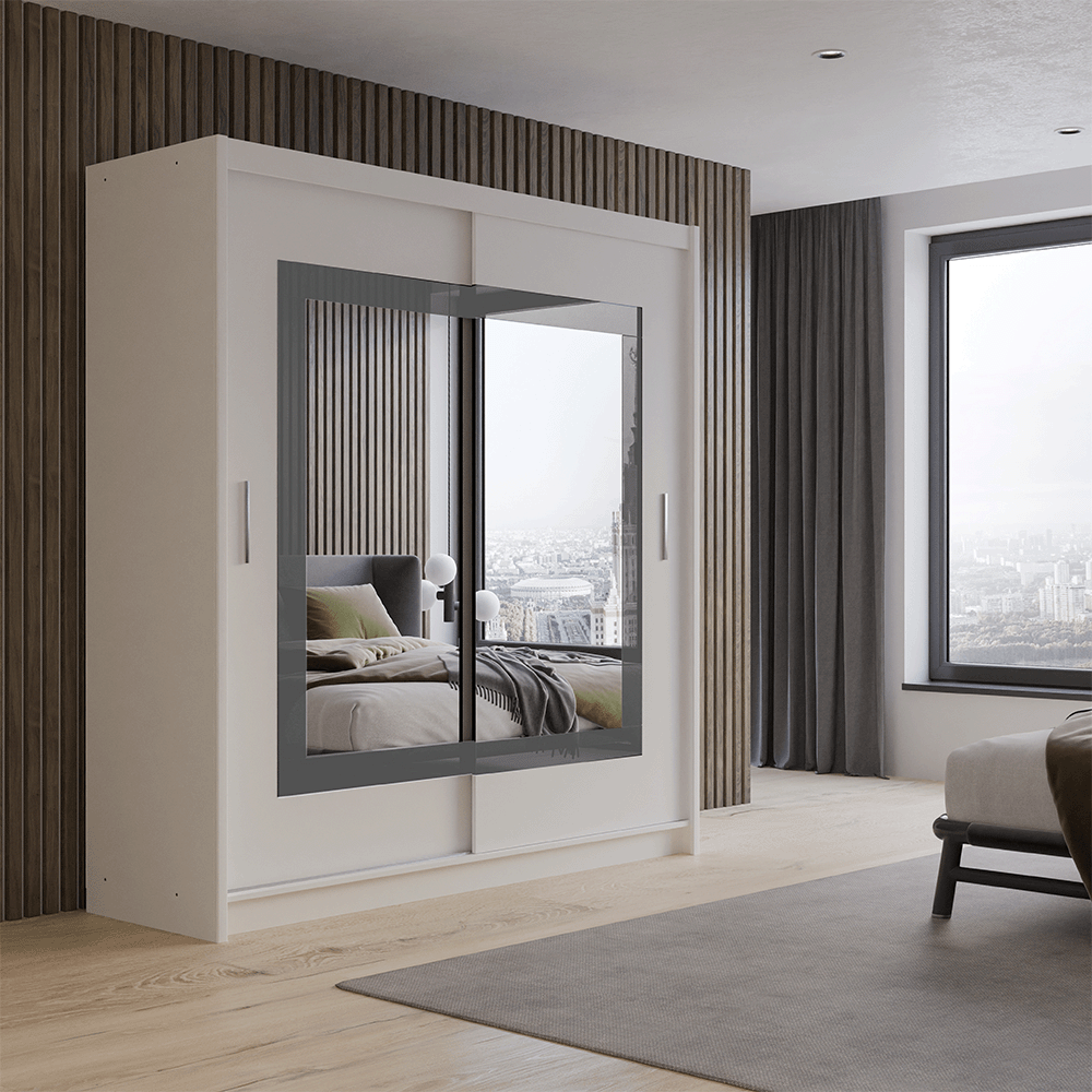 White Mirrored Sliding Door Wardrobe 203cm – MARLOW