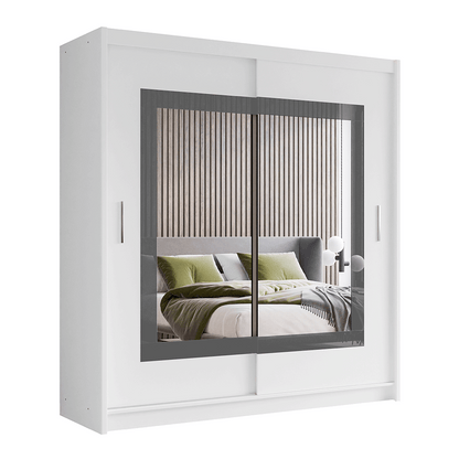 White Mirrored Sliding Door Wardrobe 203cm – MARLOW