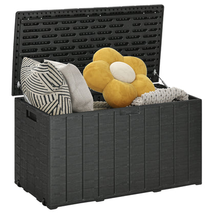 Outsunny 366 Litre Garden Storage Box, Water-resistant Heavy Duty Double Wall Plastic Container, Extra Large Outdoor Garden Furniture Organizer, Deck Cushion Chest with Wheels and Handles, Black