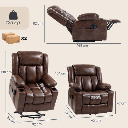 HOMCOM Riser Recliner Chair with Massage and Heat for Elderly, PU Leather Power Electric Lift Armchair, Cup Holders, Brown