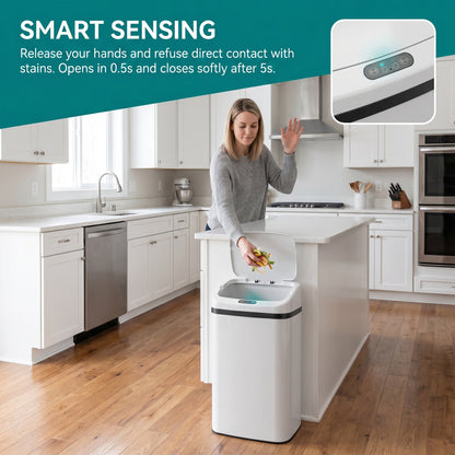 HOMCOM 48L Stainless Steel Sensor Bin - White