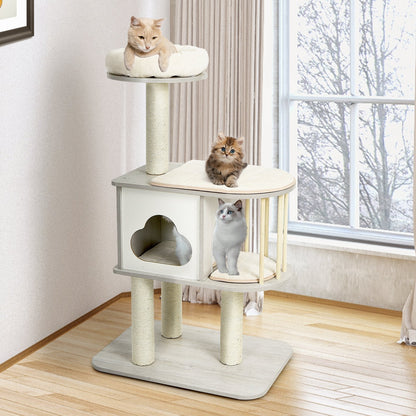 Modern Wooden Cat Tower with Platform-Grey