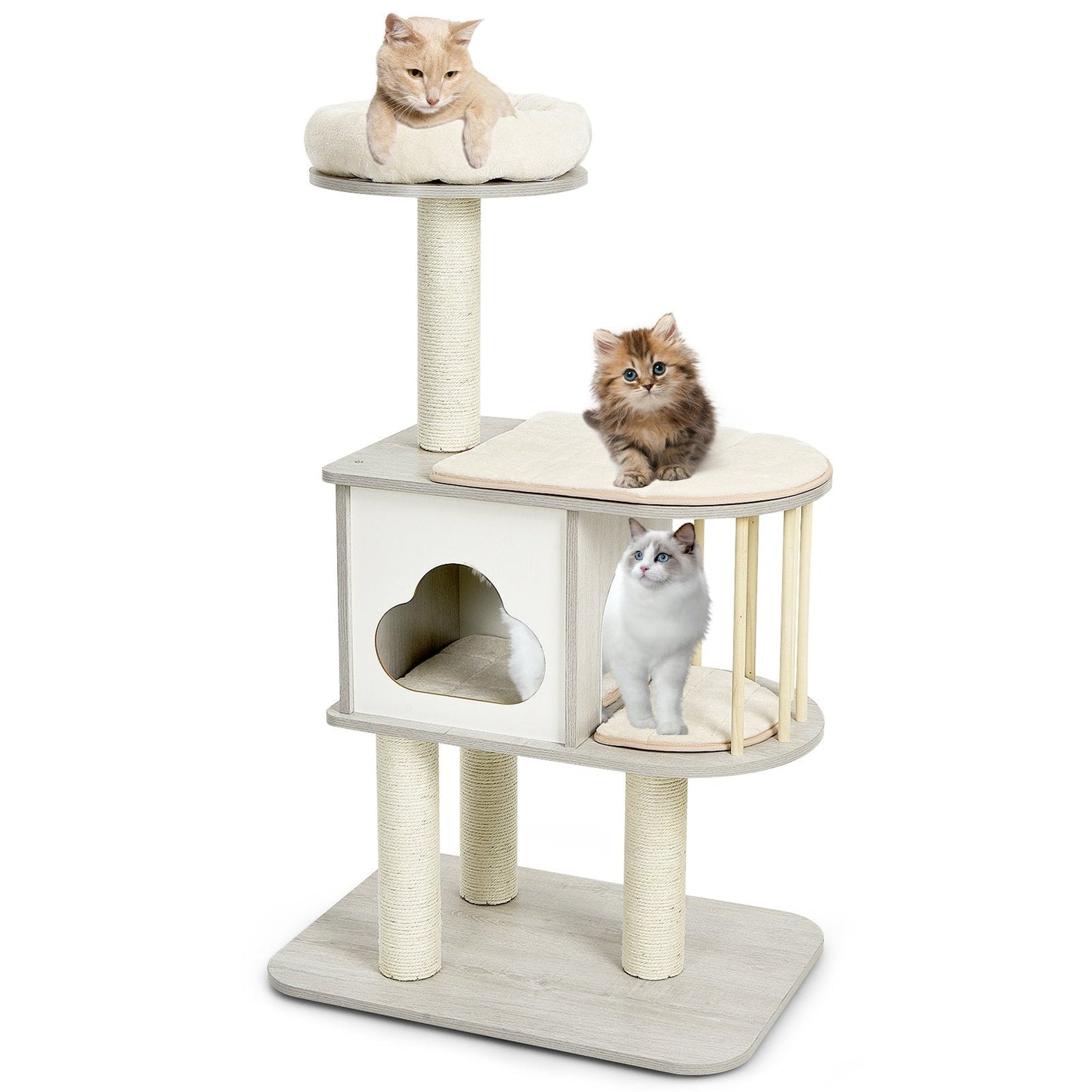 Modern Wooden Cat Tower with Platform-Grey