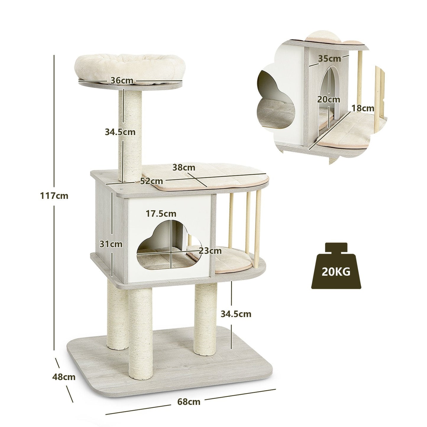 Modern Wooden Cat Tower with Platform-Grey