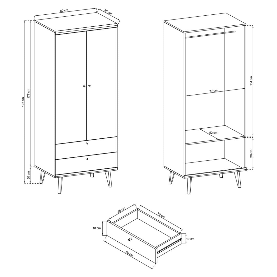 Primo Hinged Wardrobe 80cm