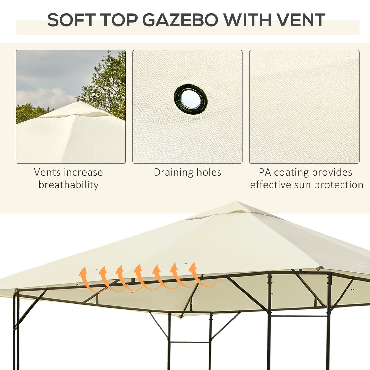 Outsunny 3 x 3 metry Patio Garden Metal Gazebo Marquee Stalowa rama z baldachimem Markiza Namiot Wodoodporny Kremowy