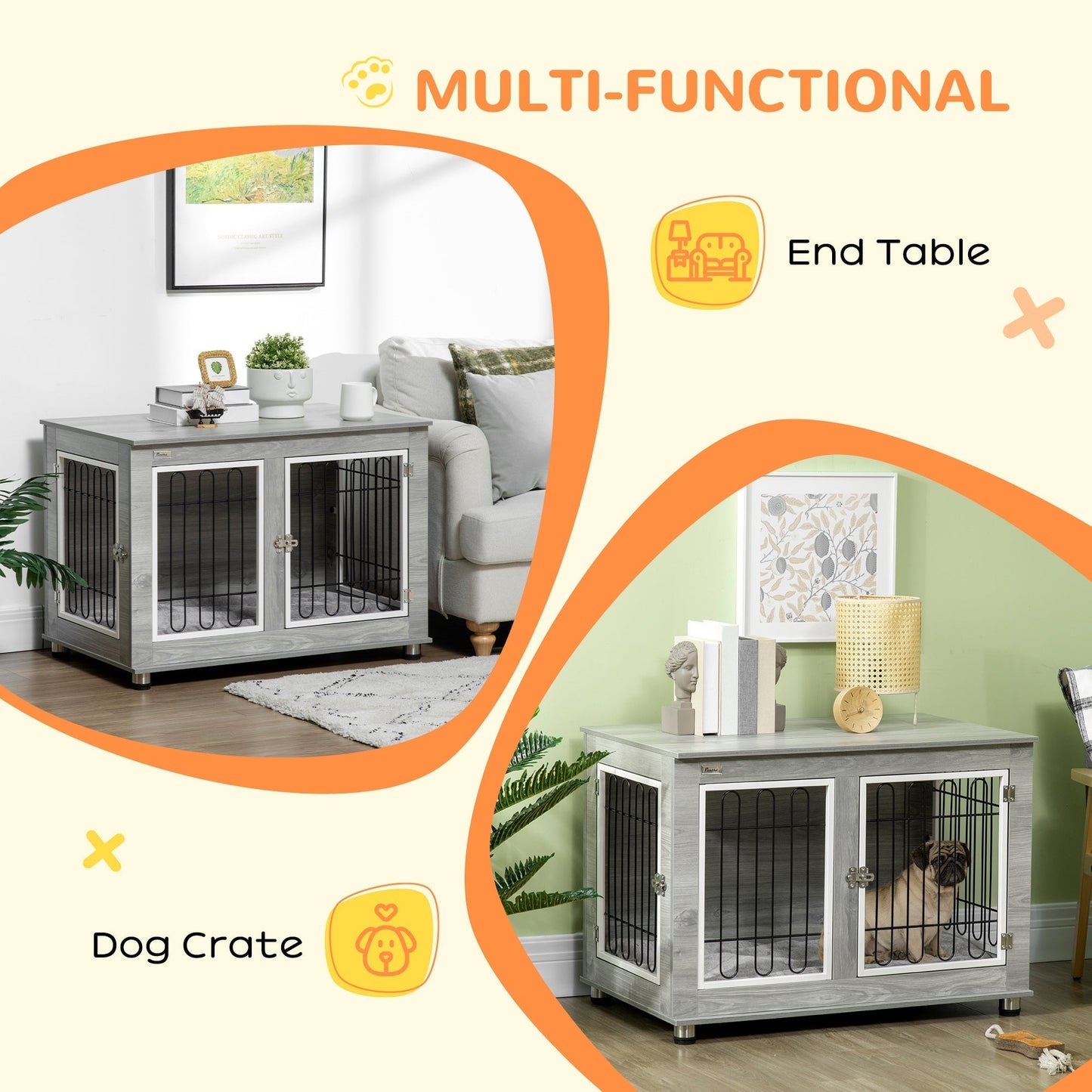 PawHut Dog Crate Furniture Side End Table with Soft Washable Cushion, Indoor Dog Kennel with Wire Mesh, Large Top, for Medium and Large Dogs