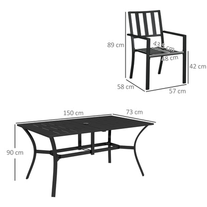 Outsunny 7 Pieces Garden Table and Chairs 6 Seater Outdoor Table and Chairs with Umbrella Hole, for Poolside, Garden, Black