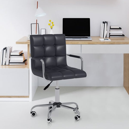 PU Leather Computer Chair, Adjustable Height - Black