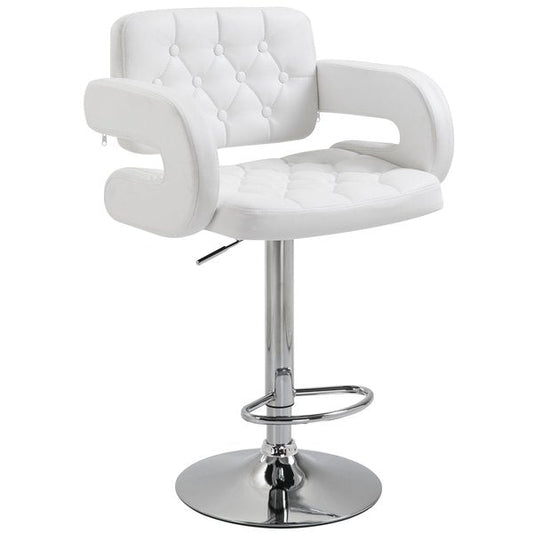 PU Leather Kitchen Bar Stools Swivel Chairs W/Chrome Metal Base - White