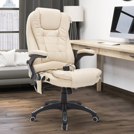 PU Leather Office Chair W/Massage Function, High Back - Cream