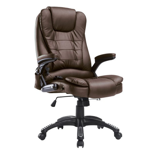 PU Leather Office Chair W/Massage Function, High Back-Brown