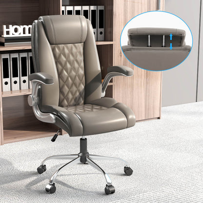 PU Leather Office Chair Height Adjustable Executive Chair with Headrest-Grey