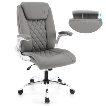 PU Leather Office Chair Height Adjustable Executive Chair with Headrest-Grey