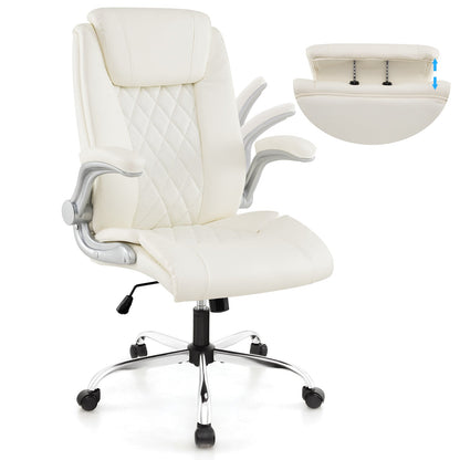 PU Leather Office Chair Height Adjustable Executive Chair with Headrest-Beige