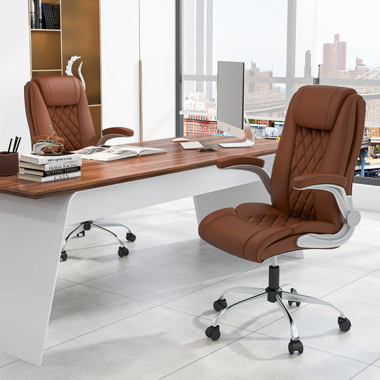 PU Leather Office Chair Height Adjustable Executive Chair with Headrest-Brown