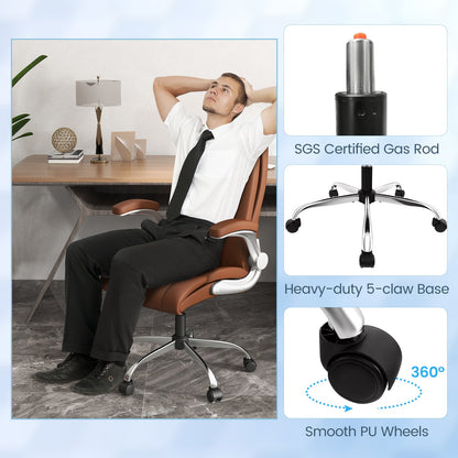PU Leather Office Chair Height Adjustable Executive Chair with Headrest-Brown